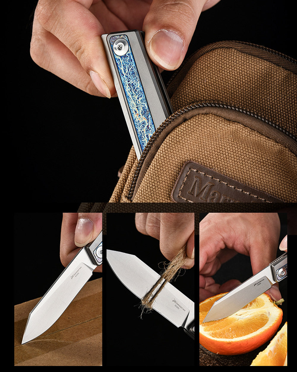 PioneerEDC MT038 Front Flipper Slipjoint Folding Pocket EDC Knife,  M390 Blade, TC4 Titanium Handles