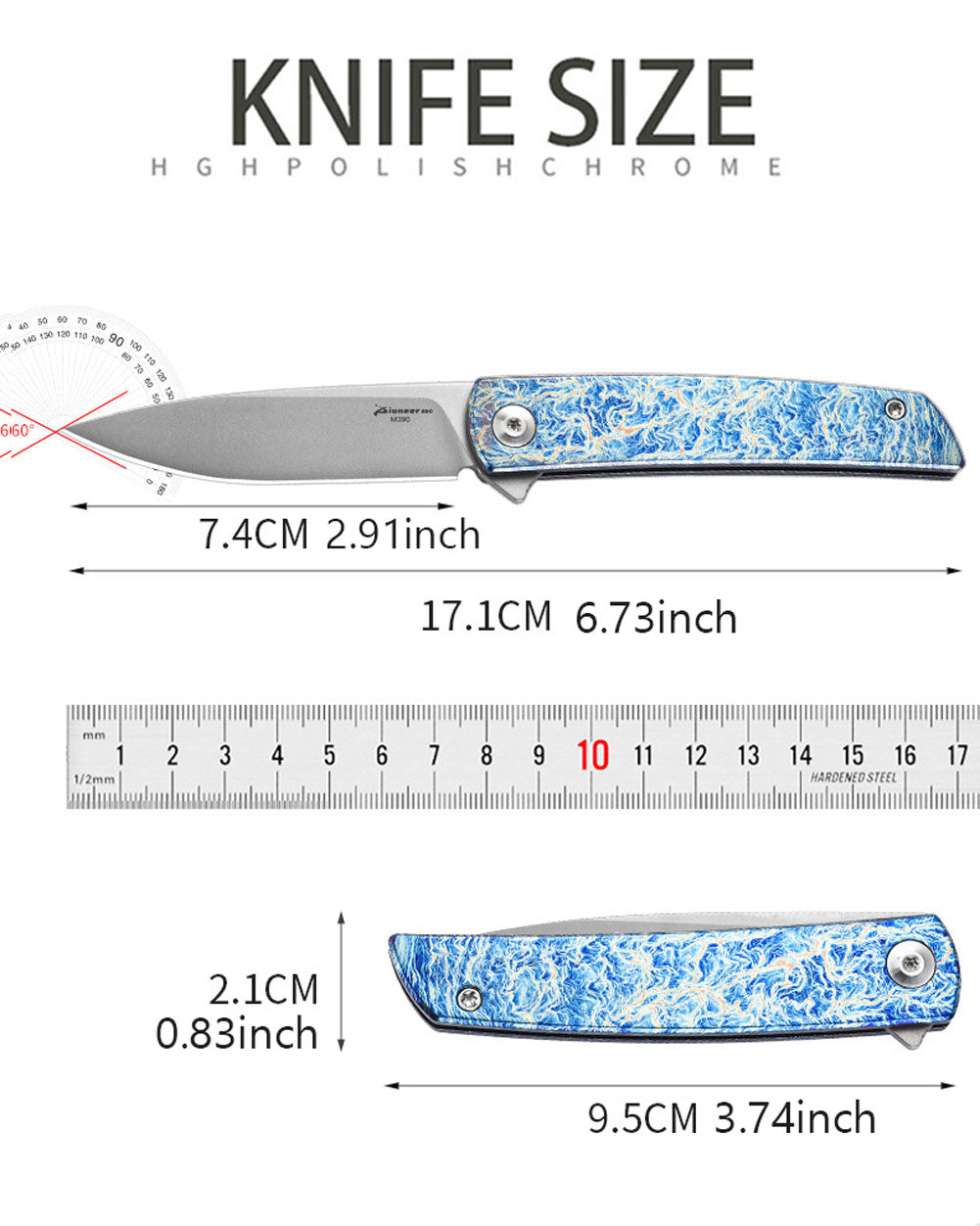 PioneerEDC MT0374 Folding Pocket Knife, 2.91 Inch M390 Drop Point Blade, TC4 Titanium Handle, Slipjoint Non-Locking, EDC, 2 Oz