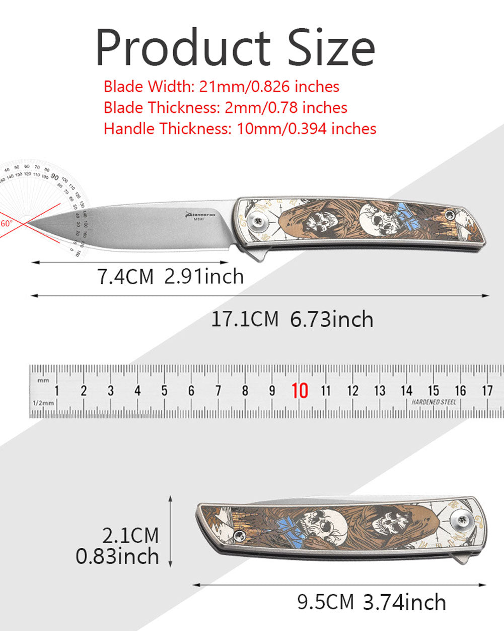 PioneerEDC MT0374 Folding Pocket Knife, 2.91 Inch M390 Drop Point Blade, TC4 Titanium Handle, Slipjoint Non-Locking, EDC, 2 Oz
