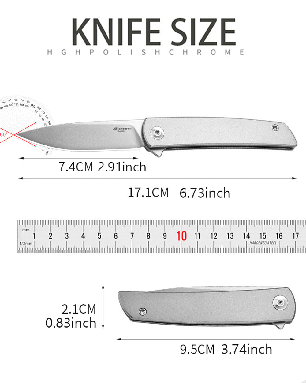 PioneerEDC MT0374 Folding Pocket Knife, 2.91 Inch M390 Drop Point Blade, TC4 Titanium Handle, Slipjoint Non-Locking, EDC, 2 Oz