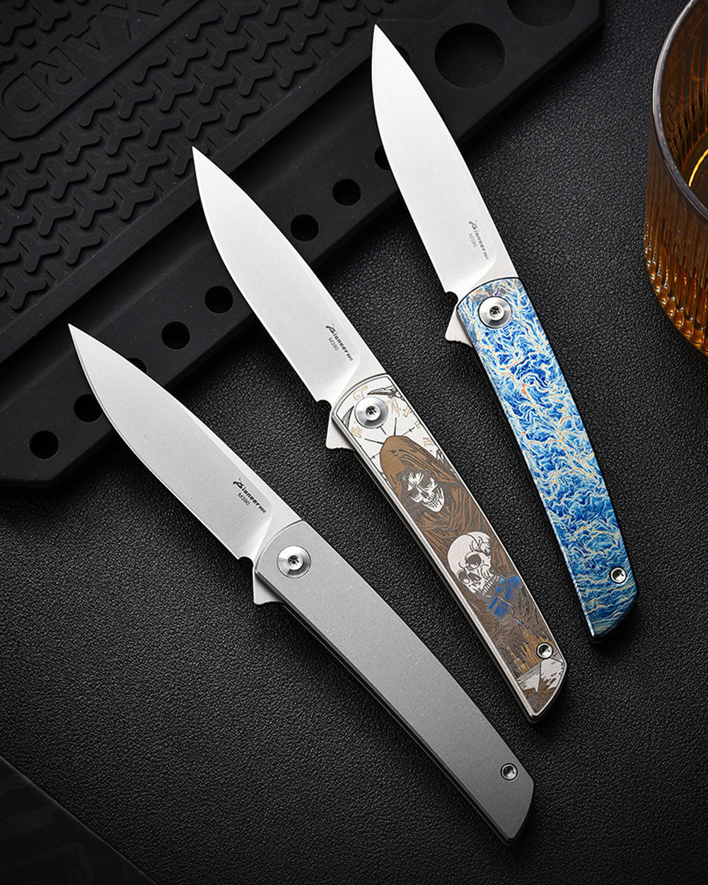 PioneerEDC MT0374 Folding Pocket Knife, 2.91 Inch M390 Drop Point Blade, TC4 Titanium Handle, Slipjoint Non-Locking, EDC, 2 Oz