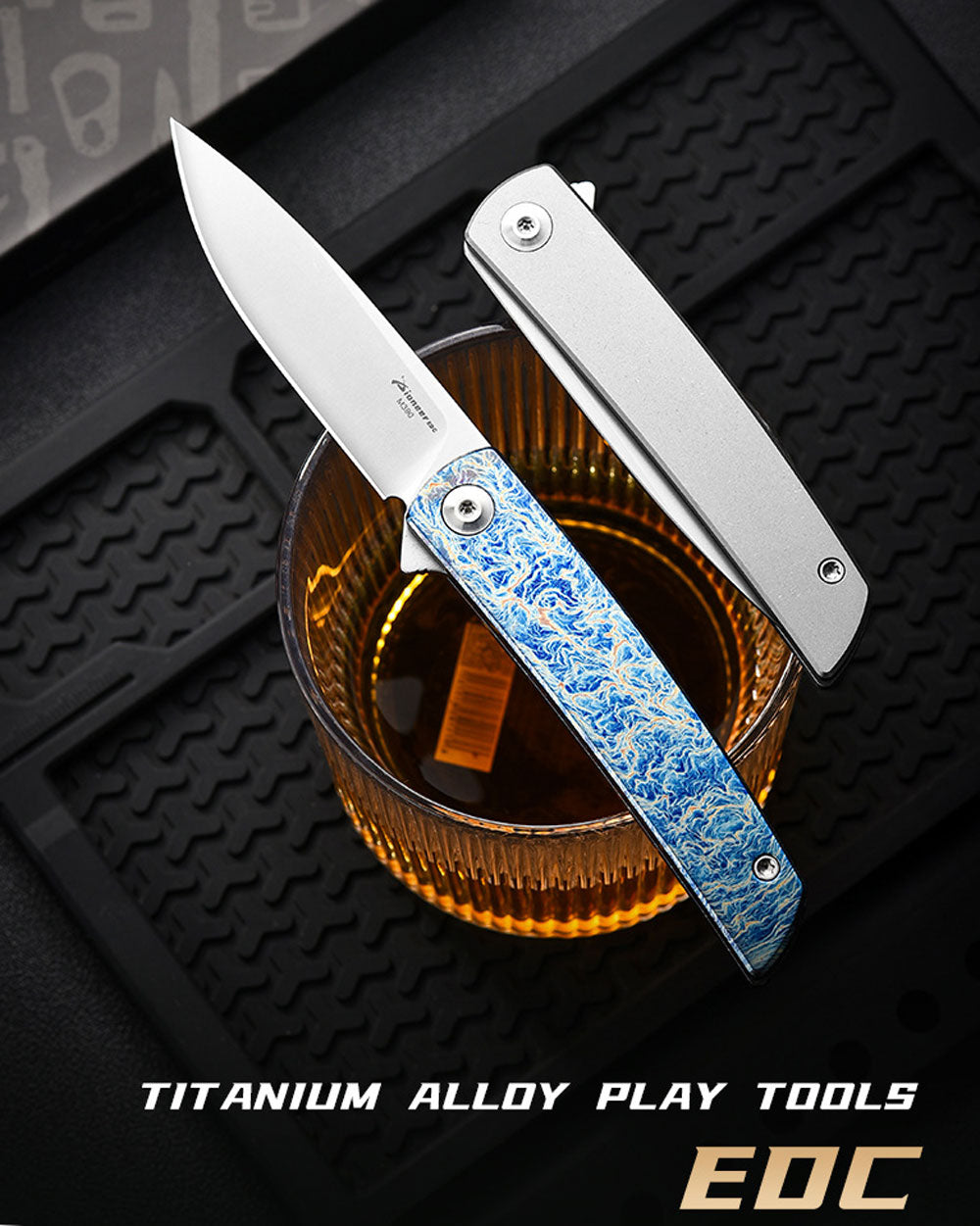 PioneerEDC MT0374 Folding Pocket Knife, 2.91 Inch M390 Drop Point Blade, TC4 Titanium Handle, Slipjoint Non-Locking, EDC, 2 Oz