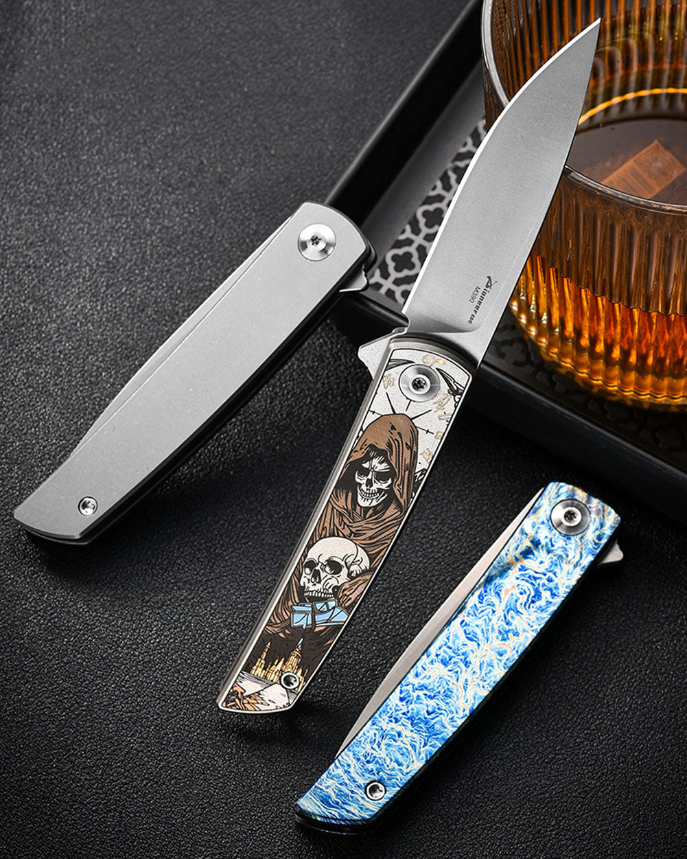 PioneerEDC MT0374 Folding Pocket Knife, 2.91 Inch M390 Drop Point Blade, TC4 Titanium Handle, Slipjoint Non-Locking, EDC, 2 Oz