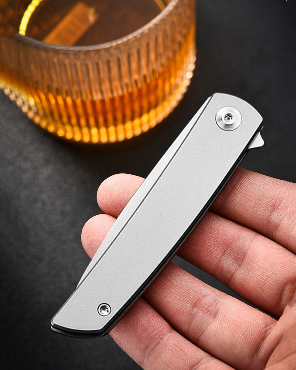 PioneerEDC MT0374 Folding Pocket Knife, 2.91 Inch M390 Drop Point Blade, TC4 Titanium Handle, Slipjoint Non-Locking, EDC, 2 Oz