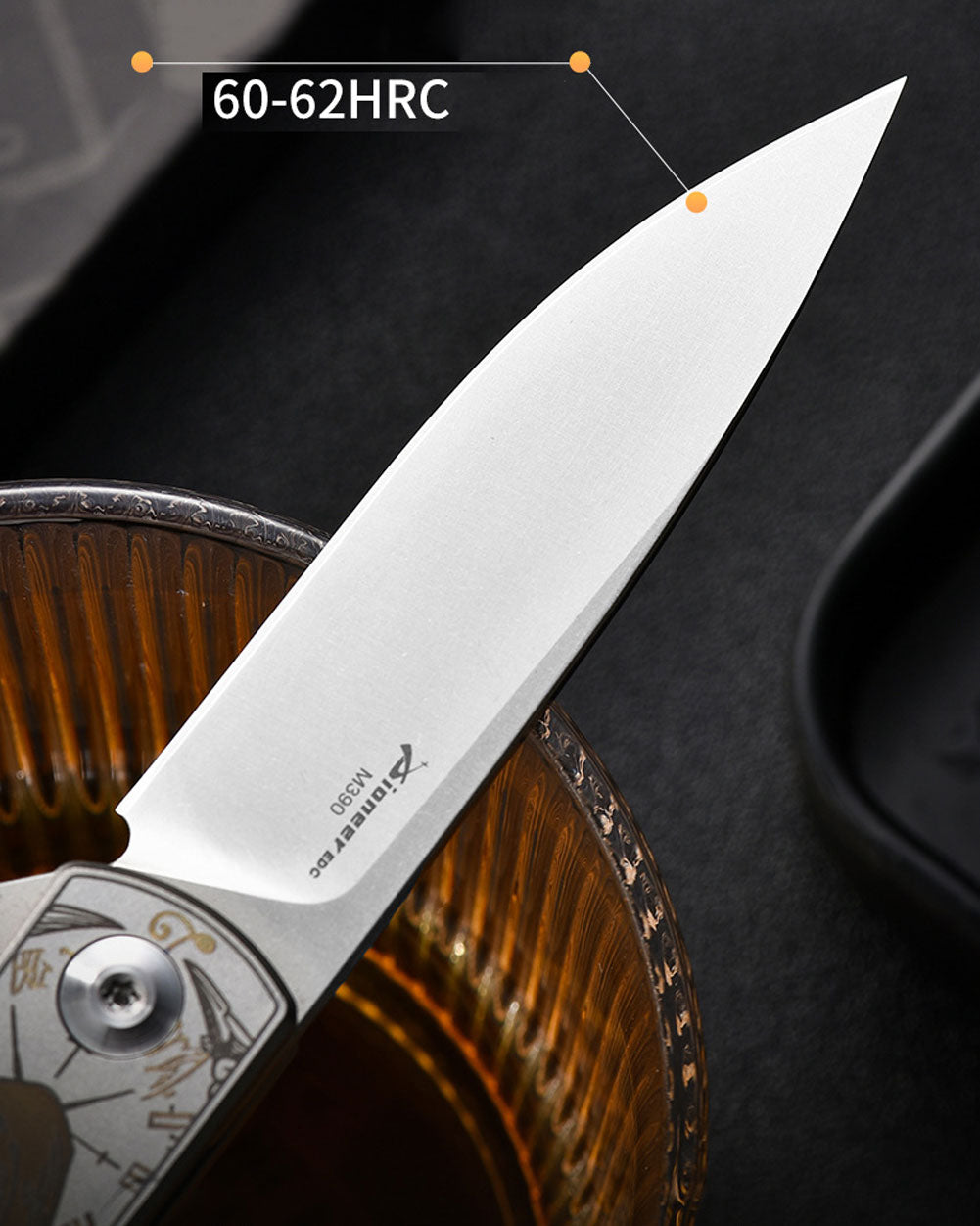 PioneerEDC MT0374 Folding Pocket Knife, 2.91 Inch M390 Drop Point Blade, TC4 Titanium Handle, Slipjoint Non-Locking, EDC, 2 Oz
