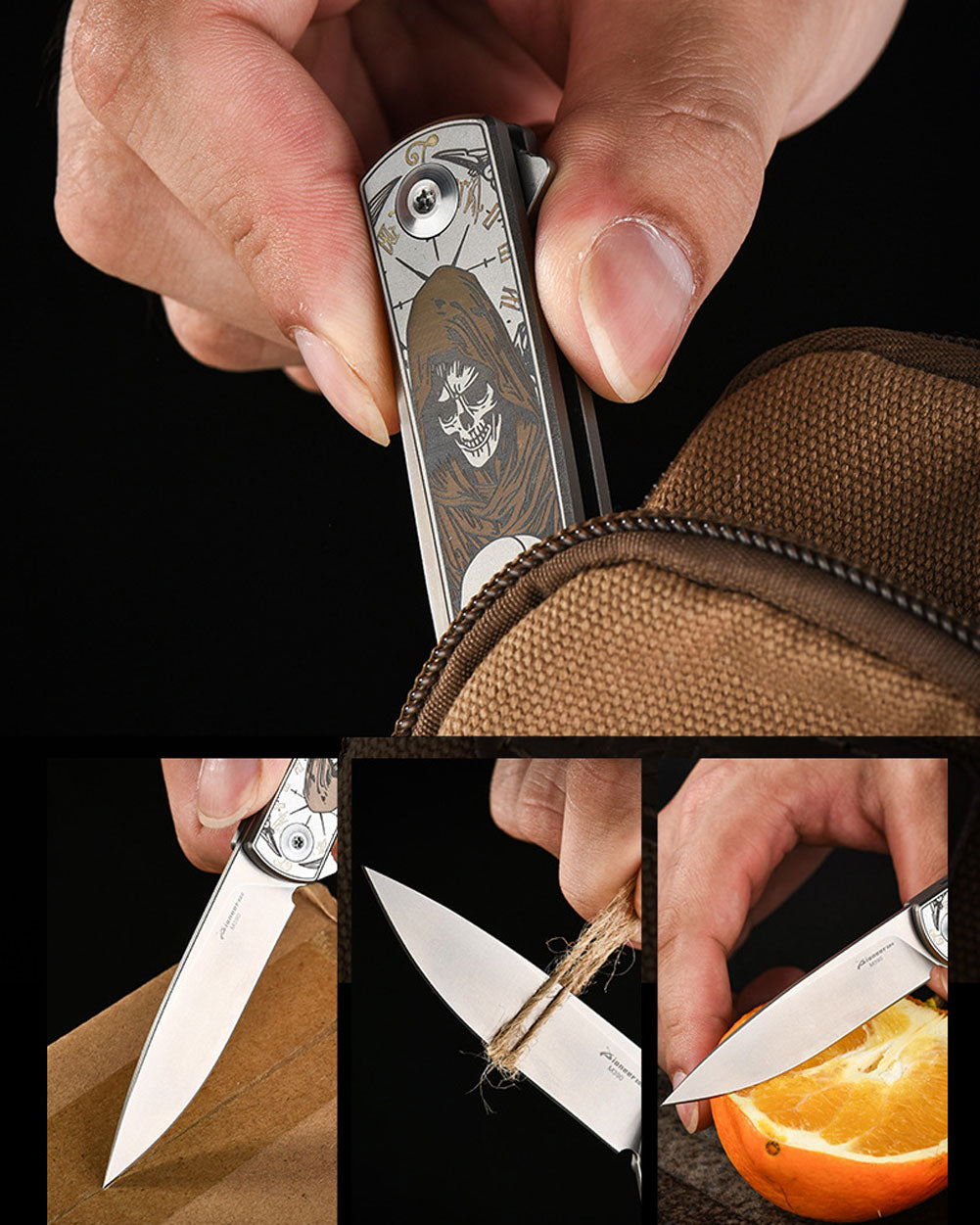 PioneerEDC MT0374 Folding Pocket Knife, 2.91 Inch M390 Drop Point Blade, TC4 Titanium Handle, Slipjoint Non-Locking, EDC, 2 Oz