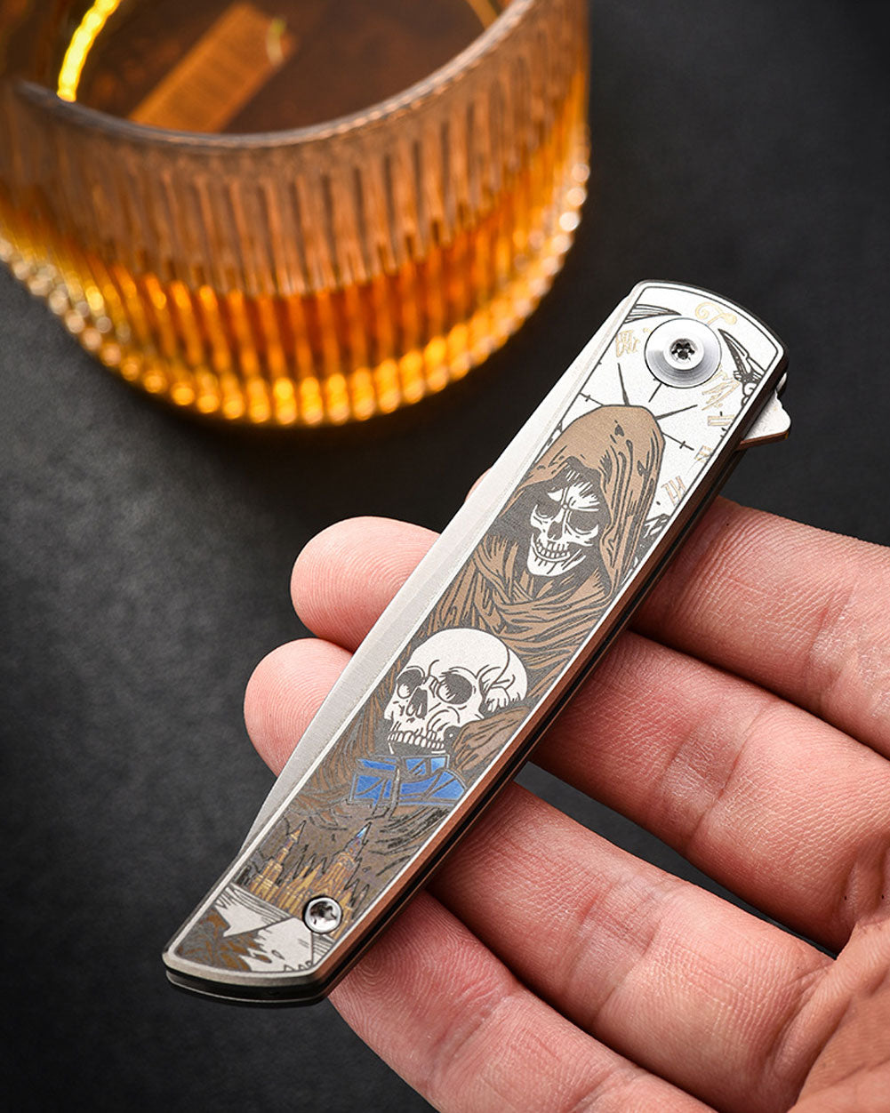 PioneerEDC MT0374 Folding Pocket Knife, 2.91 Inch M390 Drop Point Blade, TC4 Titanium Handle, Slipjoint Non-Locking, EDC, 2 Oz