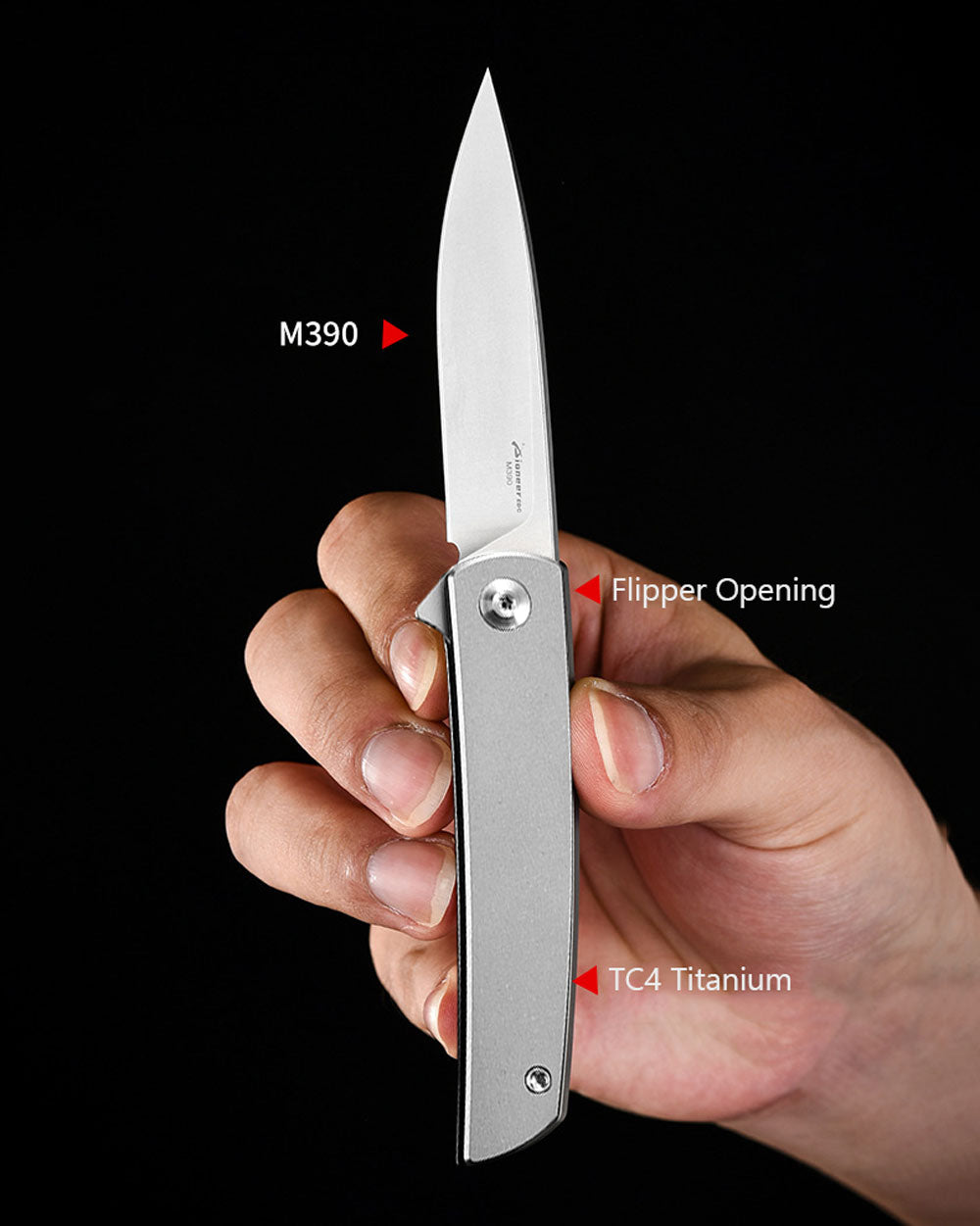 PioneerEDC MT0374 Folding Pocket Knife, 2.91 Inch M390 Drop Point Blade, TC4 Titanium Handle, Slipjoint Non-Locking, EDC, 2 Oz