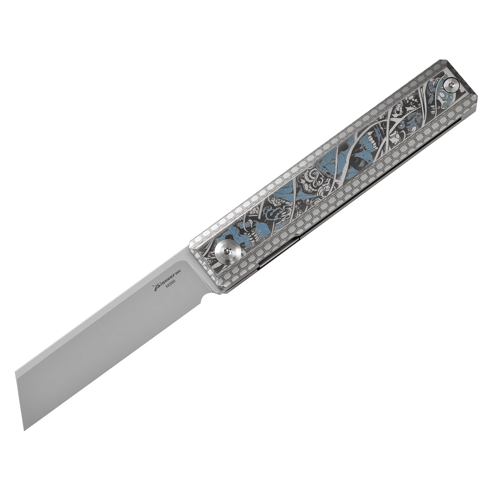 PioneerEDC MT46 Compact Folding Pocket EDC Knife, 2.6 inches Reverse Tanto M390 Blade Front Flipper Opening, Liner Lock TC4 Titanium Handle Pocket Clip, 4.8 oz
