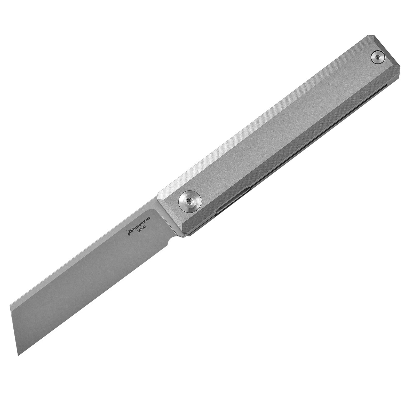 PioneerEDC MT46 Compact Folding Pocket EDC Knife, 2.6 inches Reverse Tanto M390 Blade Front Flipper Opening, Liner Lock TC4 Titanium Handle Pocket Clip, 4.8 oz