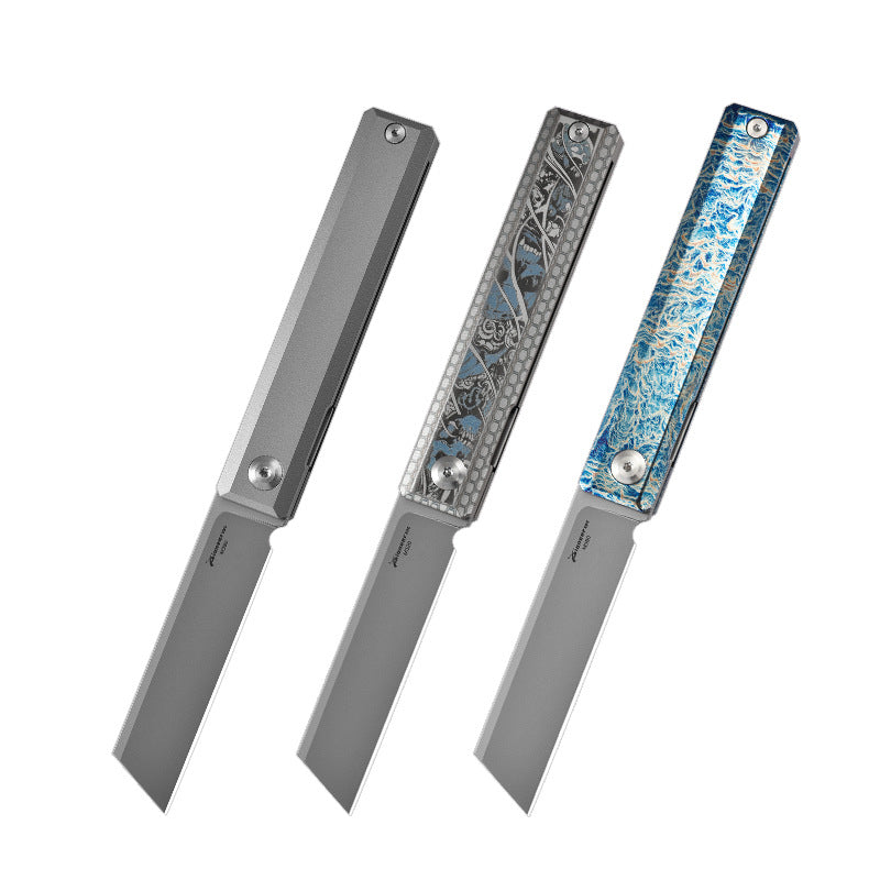 PioneerEDC MT46 Compact Folding Pocket EDC Knife, 2.6 inches Reverse Tanto M390 Blade Front Flipper Opening, Liner Lock TC4 Titanium Handle Pocket Clip, 4.8 oz