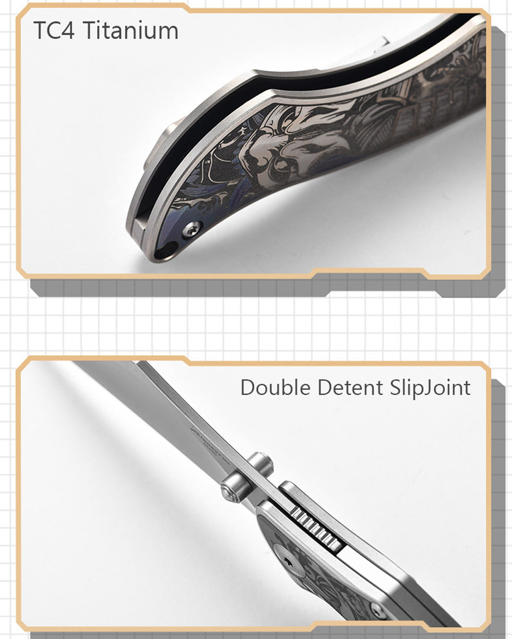 PioneerEDC MT47 Compact Folding Pocket EDC Knife, M390 Wharncliffe Blade, Frame Lock TC4 Titanium Handle with Pocket Clip, 2.4 oz