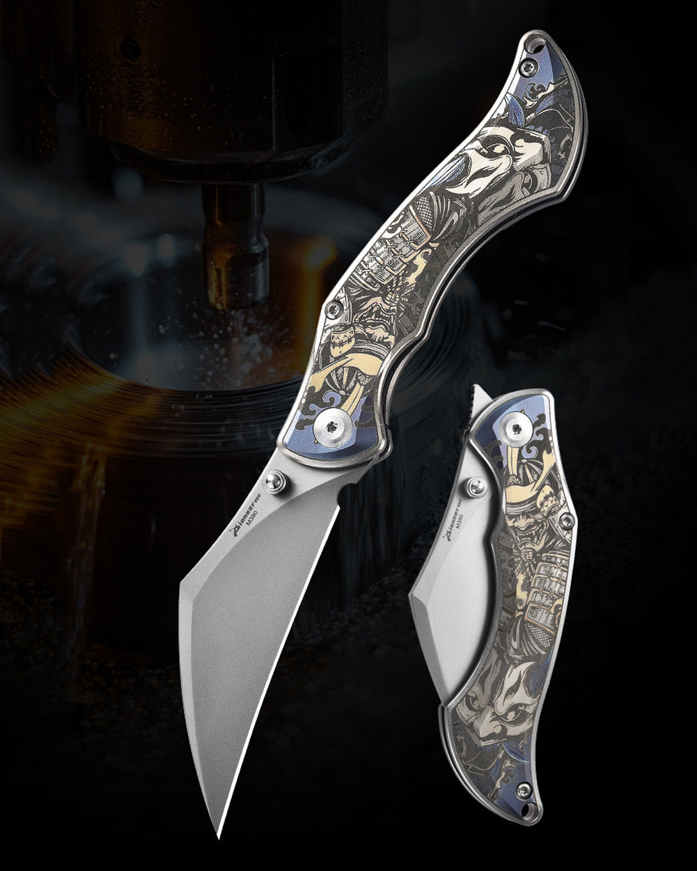 PioneerEDC MT47 Compact Folding Pocket EDC Knife, M390 Wharncliffe Blade, Frame Lock TC4 Titanium Handle with Pocket Clip, 2.4 oz