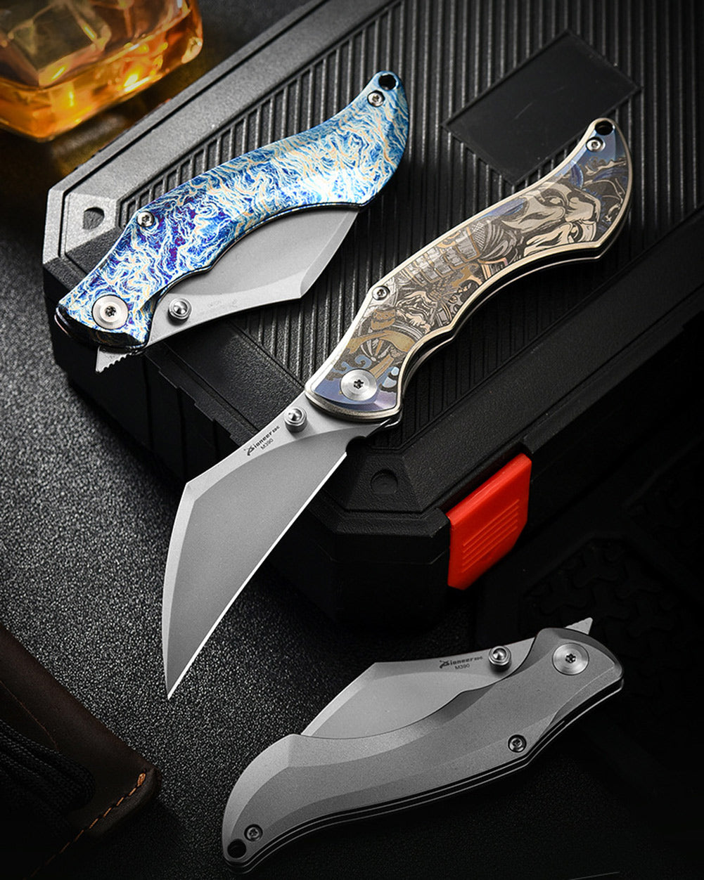 PioneerEDC MT47 Compact Folding Pocket EDC Knife, M390 Wharncliffe Blade, Frame Lock TC4 Titanium Handle with Pocket Clip, 2.4 oz