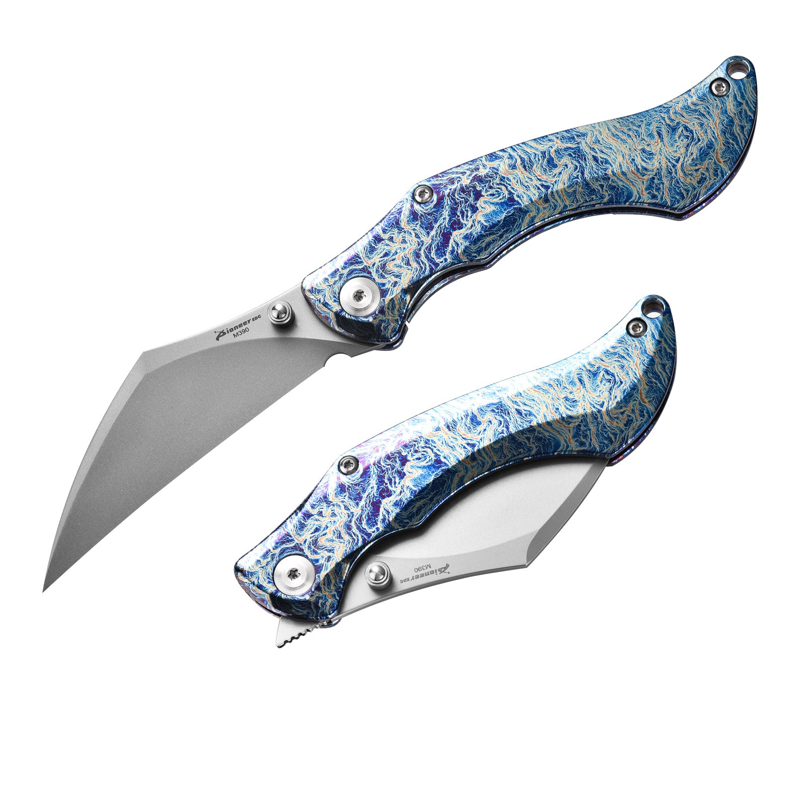 PioneerEDC MT47 Compact Folding Pocket EDC Knife, M390 Wharncliffe Blade, Frame Lock TC4 Titanium Handle with Pocket Clip, 2.4 oz