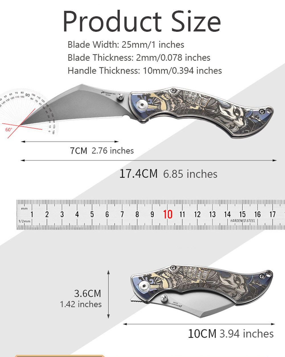PioneerEDC MT47 Compact Folding Pocket EDC Knife, M390 Wharncliffe Blade, Frame Lock TC4 Titanium Handle with Pocket Clip, 2.4 oz