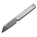 PioneerEDC DT421 Folding Pocket EDC Knife, Damascus Blade, TC4 Titanium Handle, Wharncliffe Sheepsfoot, Non-Locking Slipjoint, 4.8 oz