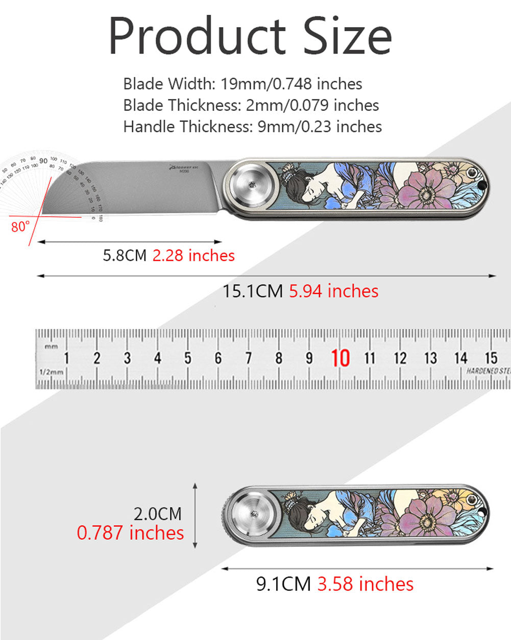 PioneerEDC MT358 Folding Pocket EDC Knife, 2.28 Inch Sheepsfoot M398 Blade, TC4 Titanium Handles, Double Detent Non-Locking, Front Flipper Opening, 2.57 Oz