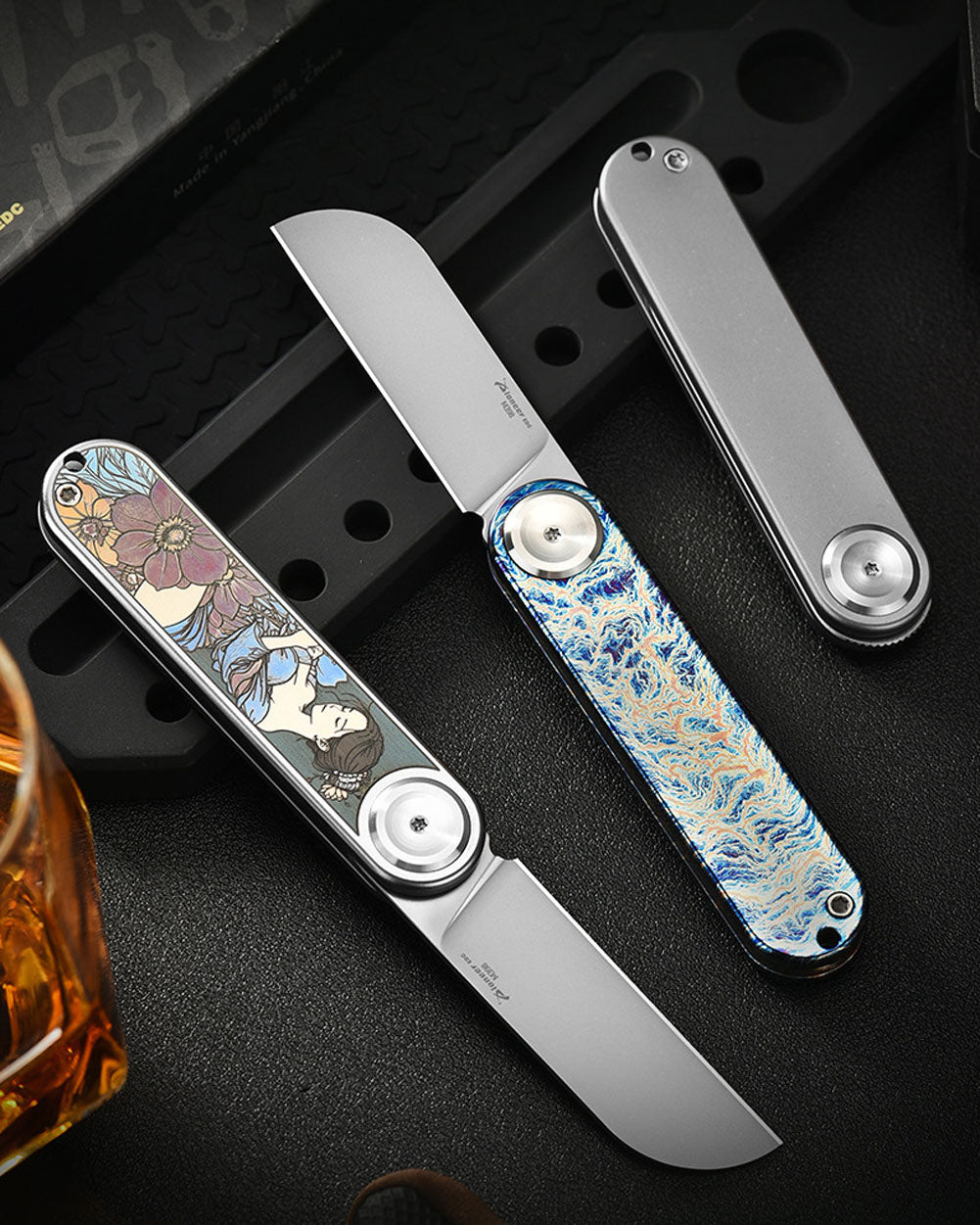 PioneerEDC MT358 Folding Pocket EDC Knife, 2.28 Inch Sheepsfoot M398 Blade, TC4 Titanium Handles, Double Detent Non-Locking, Front Flipper Opening, 2.57 Oz