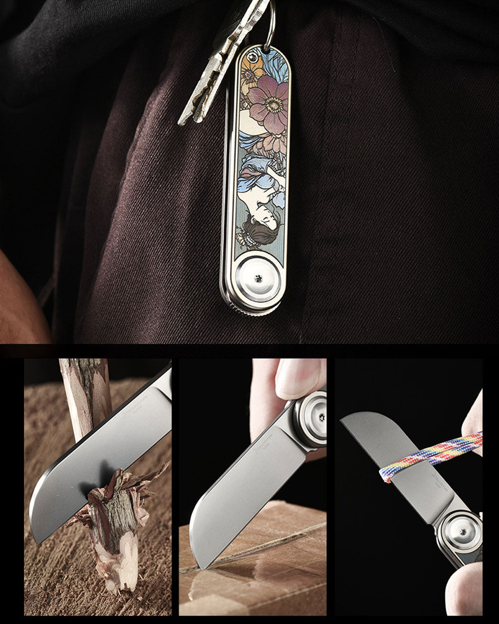 PioneerEDC MT358 Folding Pocket EDC Knife, 2.28 Inch Sheepsfoot M398 Blade, TC4 Titanium Handles, Double Detent Non-Locking, Front Flipper Opening, 2.57 Oz