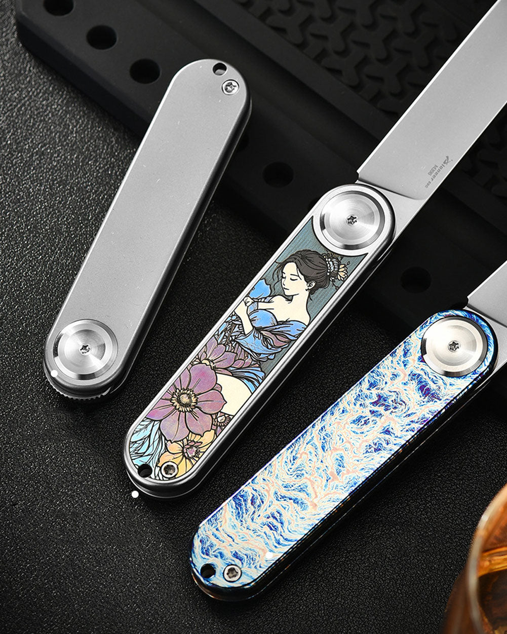 PioneerEDC MT358 Folding Pocket EDC Knife, 2.28 Inch Sheepsfoot M398 Blade, TC4 Titanium Handles, Double Detent Non-Locking, Front Flipper Opening, 2.57 Oz