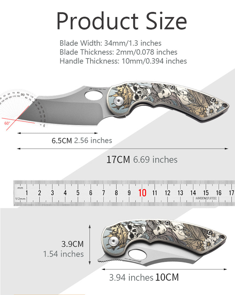 PioneerEDC MT56 Compact Folding Pocket EDC Flipper Thumb Hole Opening Knife, M390 Wharncliffe Blade, 3.94 inches Frame Lock TC4 Titanium Handle with Pocket Clip, 3 oz