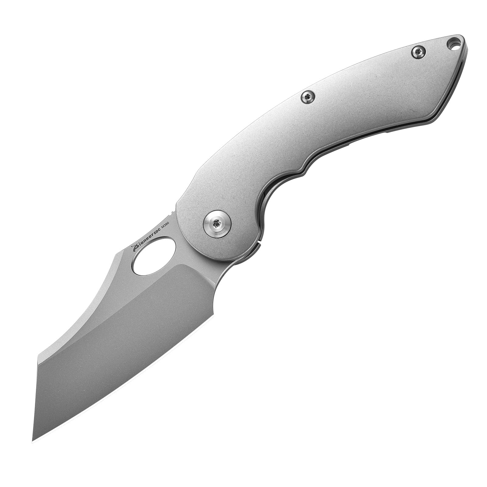 PioneerEDC MT56 Compact Folding Pocket EDC Flipper Thumb Hole Opening Knife, M390 Wharncliffe Blade, 3.94 inches Frame Lock TC4 Titanium Handle with Pocket Clip, 3 oz
