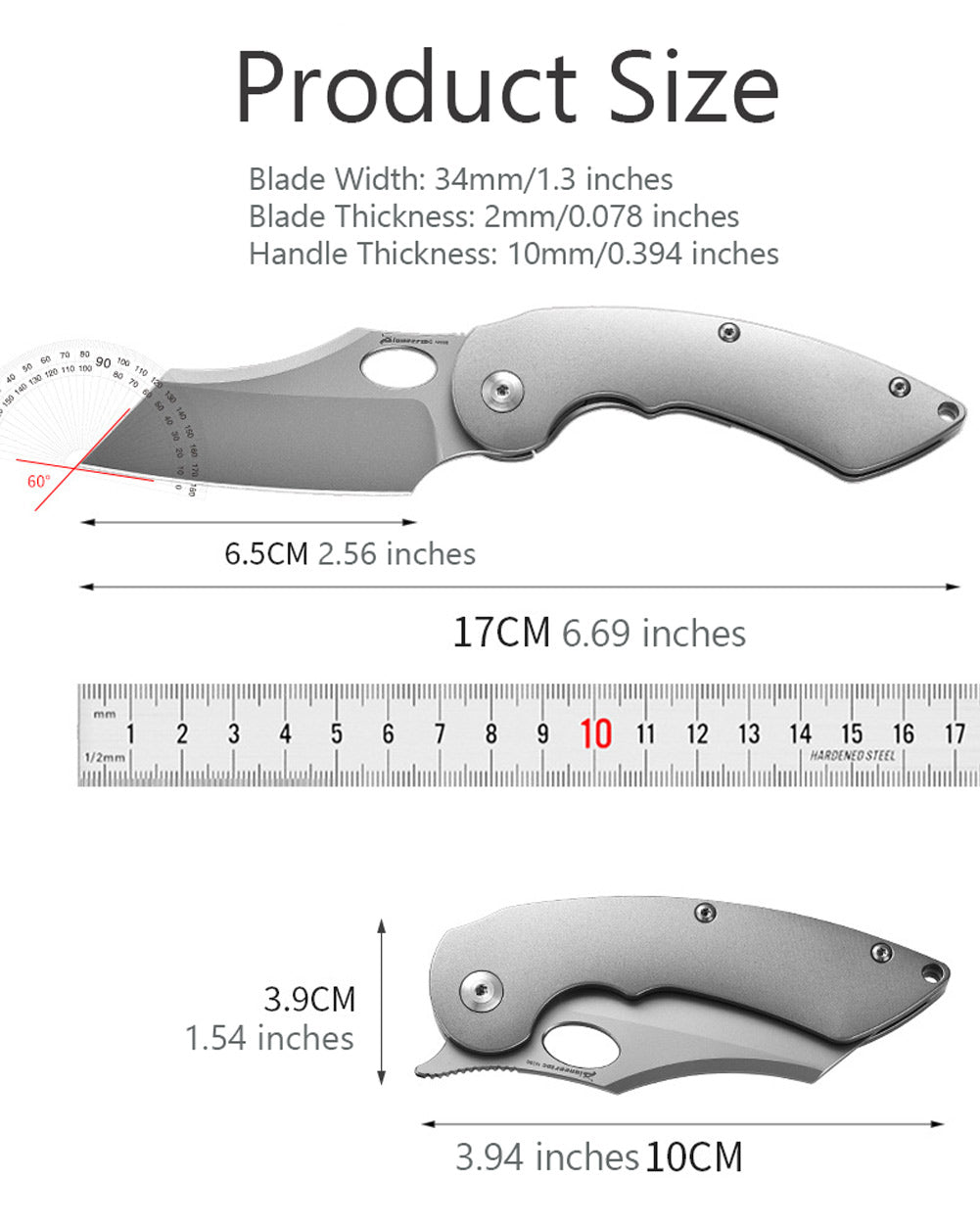PioneerEDC MT56 Compact Folding Pocket EDC Flipper Thumb Hole Opening Knife, M390 Wharncliffe Blade, 3.94 inches Frame Lock TC4 Titanium Handle with Pocket Clip, 3 oz