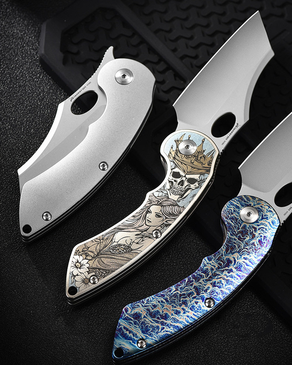 PioneerEDC MT56 Compact Folding Pocket EDC Flipper Thumb Hole Opening Knife, M390 Wharncliffe Blade, 3.94 inches Frame Lock TC4 Titanium Handle with Pocket Clip, 3 oz