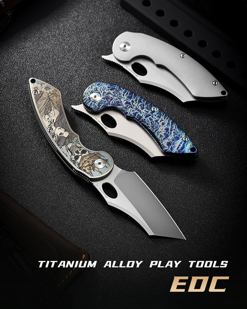 PioneerEDC MT56 Compact Folding Pocket EDC Flipper Thumb Hole Opening Knife, M390 Wharncliffe Blade, 3.94 inches Frame Lock TC4 Titanium Handle with Pocket Clip, 3 oz