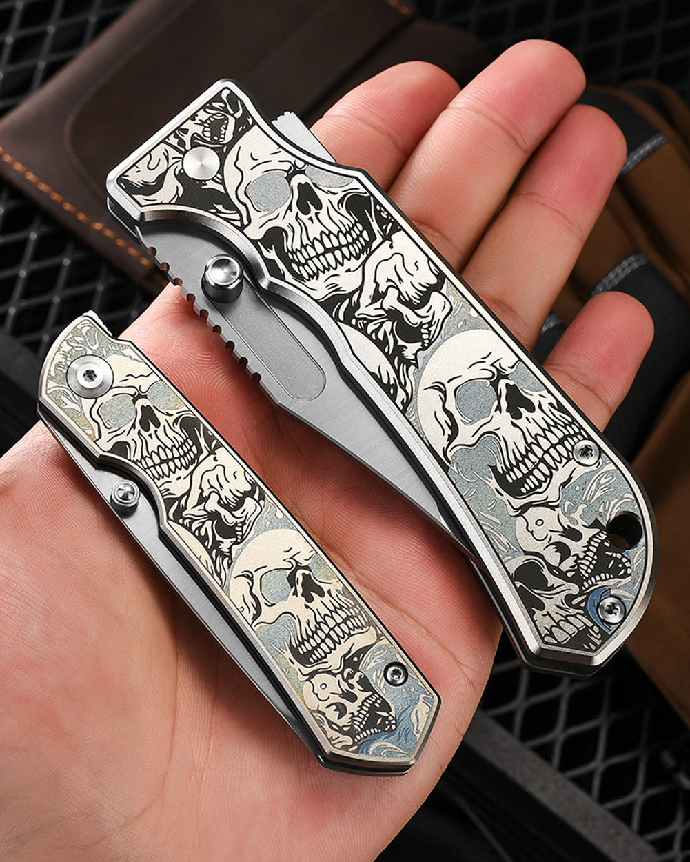 PioneerEDC DT527 Folding Pocket EDC Knife, Flipper Thumb Stud Opening D2 Drop Point Blade, 5.27 inches Frame Lock TC4 Titanium Handle with Pocekt Clip, 7.73 oz