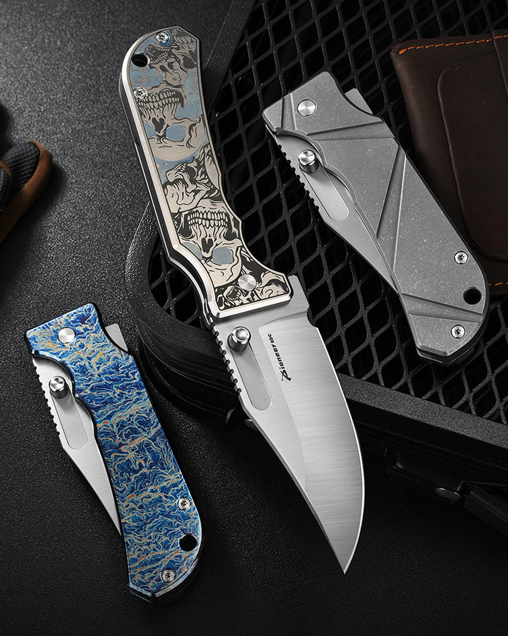 PioneerEDC DT527 Folding Pocket EDC Knife, Flipper Thumb Stud Opening D2 Drop Point Blade, 5.27 inches Frame Lock TC4 Titanium Handle with Pocekt Clip, 7.73 oz