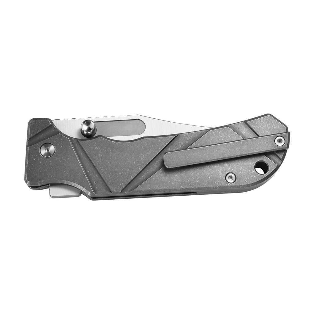 PioneerEDC DT527 Folding Pocket EDC Knife, Flipper Thumb Stud Opening D2 Drop Point Blade, 5.27 inches Frame Lock TC4 Titanium Handle with Pocekt Clip, 7.73 oz