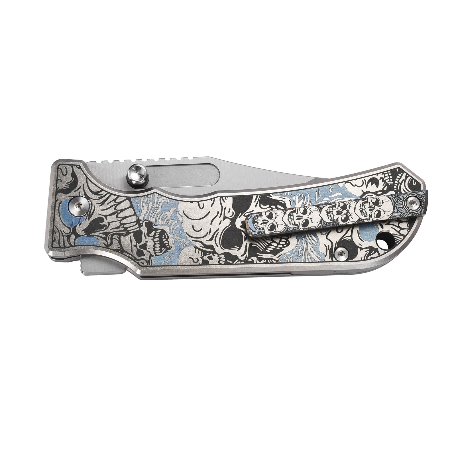 PioneerEDC DT527 Folding Pocket EDC Knife, Flipper Thumb Stud Opening D2 Drop Point Blade, 5.27 inches Frame Lock TC4 Titanium Handle with Pocekt Clip, 7.73 oz