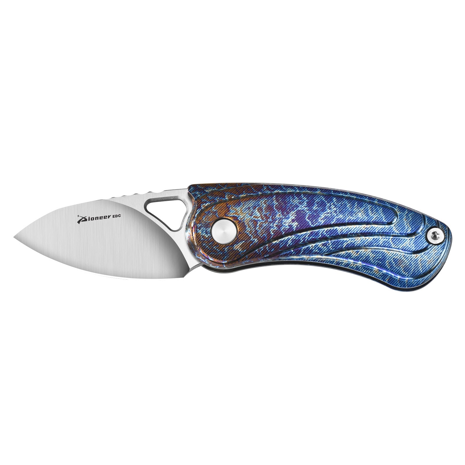 PioneerEDC MT189 Mini Folding Pocket EDC Knife, 1.89 Inch Sheepsfoot 14C28N Blade, TC4 Titanium Handles, Double Detent Non-Locking, Thumb Hole Opening, 2.59 Oz