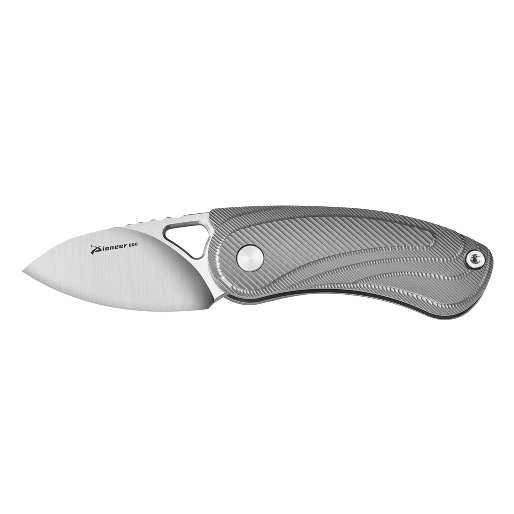 PioneerEDC MT189 Mini Folding Pocket EDC Knife, 1.89 Inch Sheepsfoot 14C28N Blade, TC4 Titanium Handles, Double Detent Non-Locking, Thumb Hole Opening, 2.59 Oz