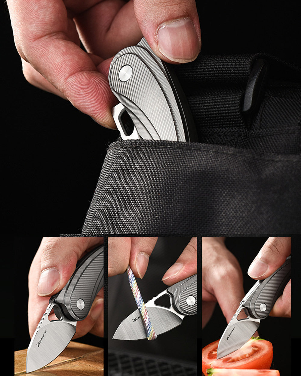 PioneerEDC MT189 Mini Folding Pocket EDC Knife, 1.89 Inch Sheepsfoot 14C28N Blade, TC4 Titanium Handles, Double Detent Non-Locking, Thumb Hole Opening, 2.59 Oz
