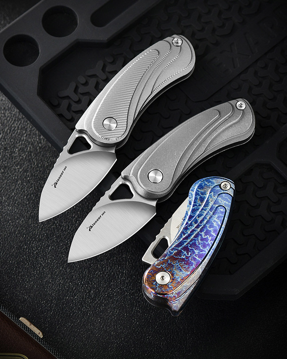 PioneerEDC MT189 Mini Folding Pocket EDC Knife, 1.89 Inch Sheepsfoot 14C28N Blade, TC4 Titanium Handles, Double Detent Non-Locking, Thumb Hole Opening, 2.59 Oz