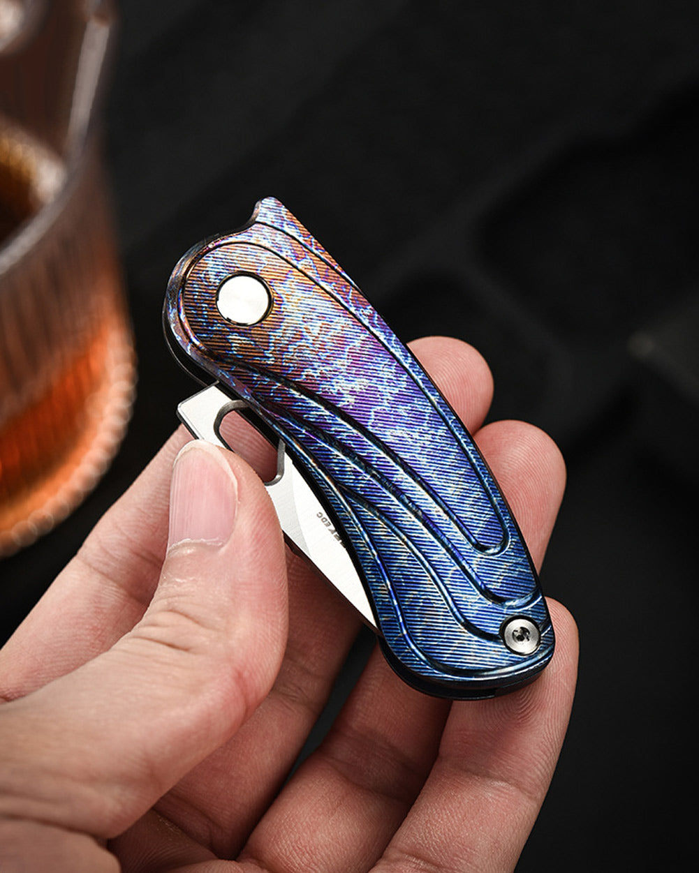 PioneerEDC MT189 Mini Folding Pocket EDC Knife, 1.89 Inch Sheepsfoot 14C28N Blade, TC4 Titanium Handles, Double Detent Non-Locking, Thumb Hole Opening, 2.59 Oz