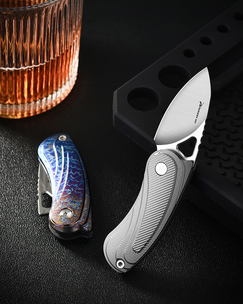 PioneerEDC MT189 Mini Folding Pocket EDC Knife, 1.89 Inch Sheepsfoot 14C28N Blade, TC4 Titanium Handles, Double Detent Non-Locking, Thumb Hole Opening, 2.59 Oz