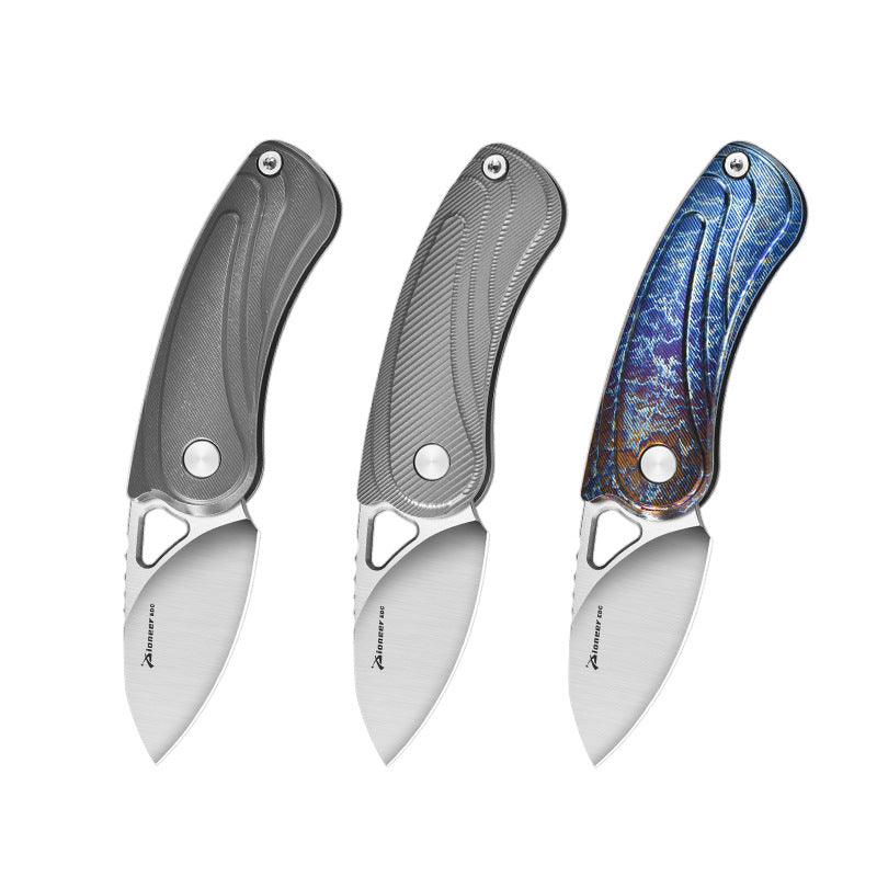 PioneerEDC MT189 Mini Folding Pocket EDC Knife, 1.89 Inch Sheepsfoot 14C28N Blade, TC4 Titanium Handles, Double Detent Non-Locking, Thumb Hole Opening, 2.59 Oz