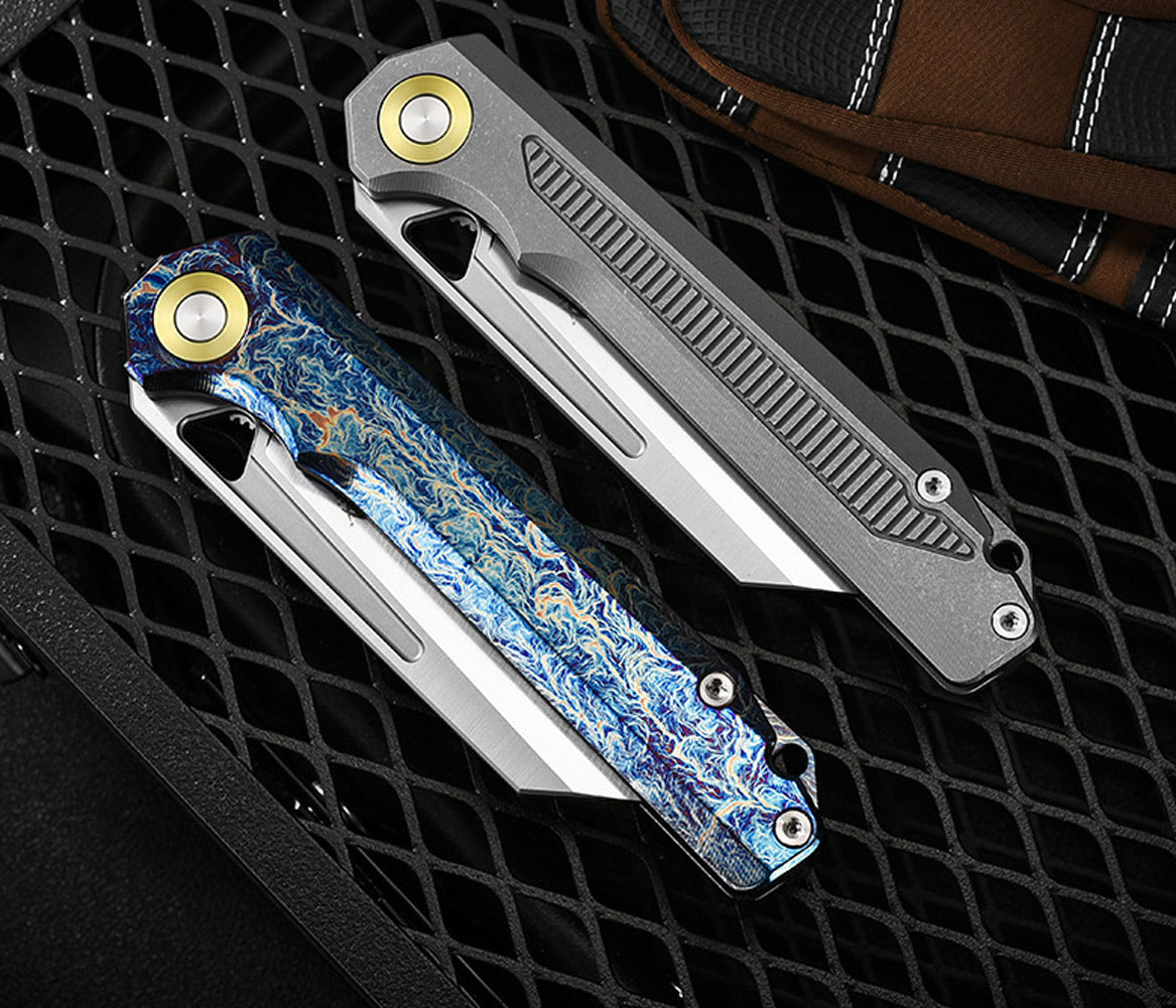 PioneerEDC MT472 Pocket Folding EDC Knife, D2 Wharncliffe Reverse Tanto Blade, Liner Lock TC4 Titanium Handle with Pocket Clip, 4.7 oz