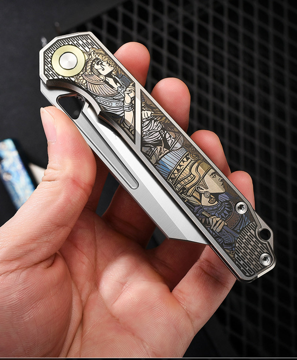 PioneerEDC MT472 Pocket Folding EDC Knife, D2 Wharncliffe Reverse Tanto Blade, Liner Lock TC4 Titanium Handle with Pocket Clip, 4.7 oz
