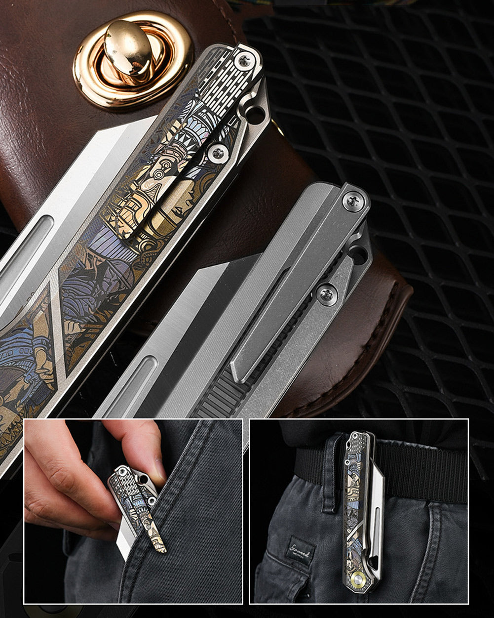 PioneerEDC MT472 Pocket Folding EDC Knife, D2 Wharncliffe Reverse Tanto Blade, Liner Lock TC4 Titanium Handle with Pocket Clip, 4.7 oz