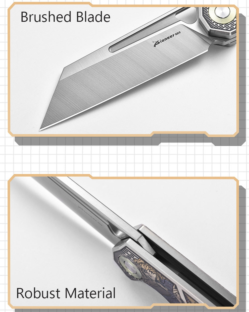 PioneerEDC MT472 Pocket Folding EDC Knife, D2 Wharncliffe Reverse Tanto Blade, Liner Lock TC4 Titanium Handle with Pocket Clip, 4.7 oz