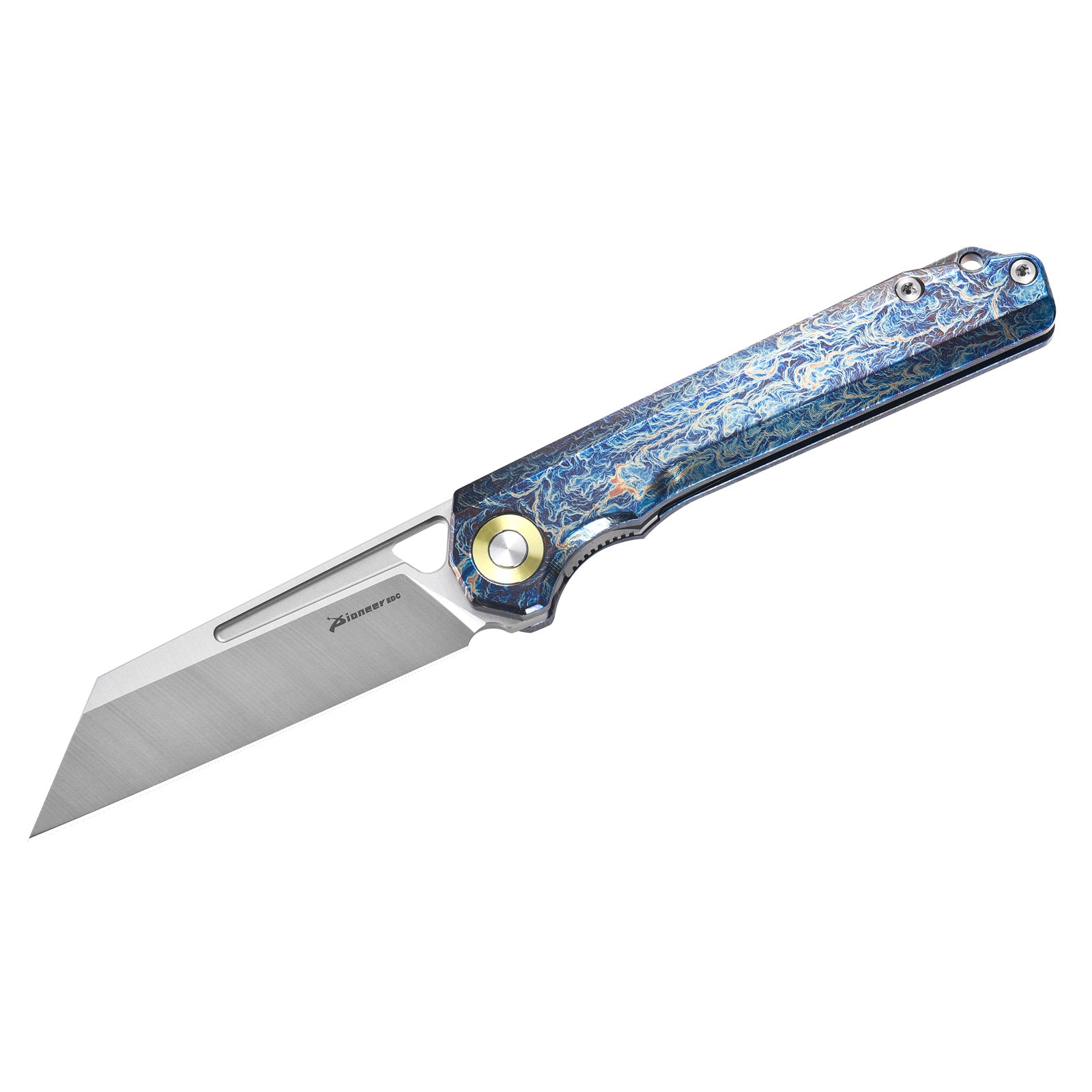 PioneerEDC MT472 Pocket Folding EDC Knife, D2 Wharncliffe Reverse Tanto Blade, Liner Lock TC4 Titanium Handle with Pocket Clip, 4.7 oz