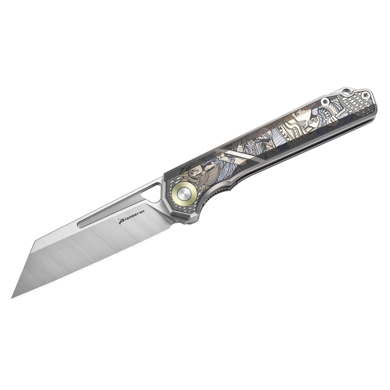 PioneerEDC MT472 Pocket Folding EDC Knife, D2 Wharncliffe Reverse Tanto Blade, Liner Lock TC4 Titanium Handle with Pocket Clip, 4.7 oz
