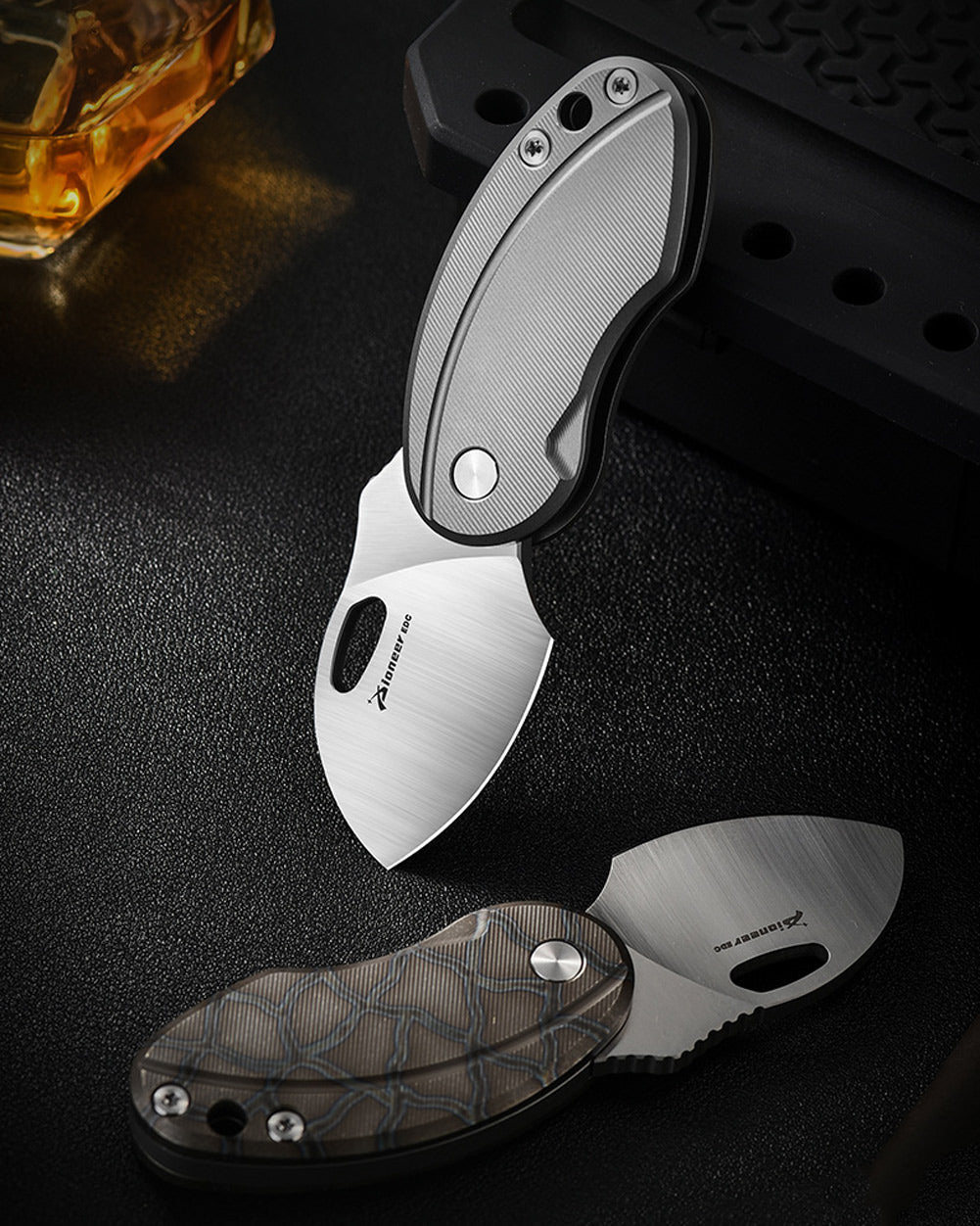 PioneerEDC M276 Chubby Small Folding Pocket Knife, Sheepfoot 14C28N Blade, TC4 Titanium Handle, Double Detent Non-Locking SlipJoint, 3.4 oz