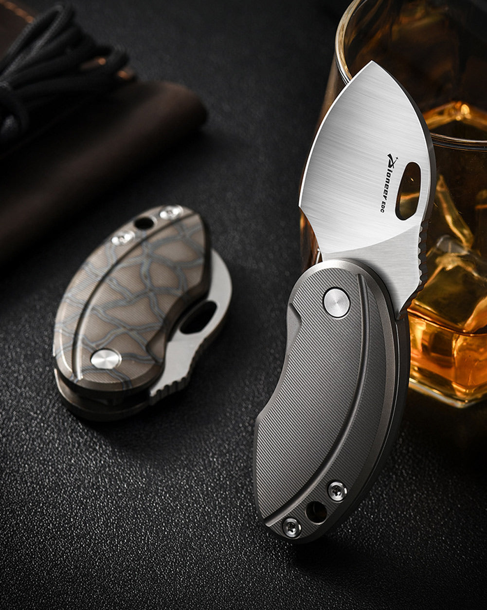 PioneerEDC M276 Chubby Small Folding Pocket Knife, Sheepfoot 14C28N Blade, TC4 Titanium Handle, Double Detent Non-Locking SlipJoint, 3.4 oz