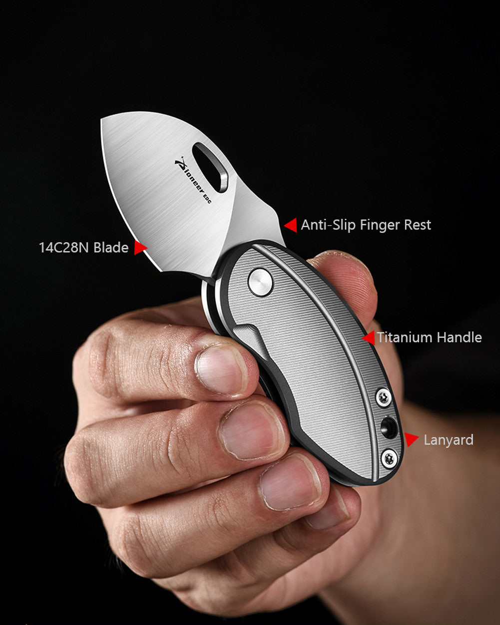 PioneerEDC M276 Chubby Small Folding Pocket Knife, Sheepfoot 14C28N Blade, TC4 Titanium Handle, Double Detent Non-Locking SlipJoint, 3.4 oz